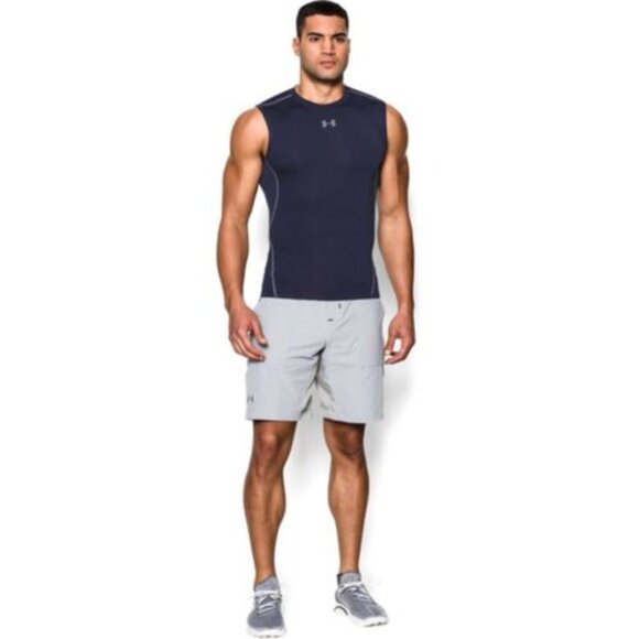 Men's UA HeatGear Armour Sleeveless Compression Shirt - Midnight Navy (410) - Picture 2 of 6